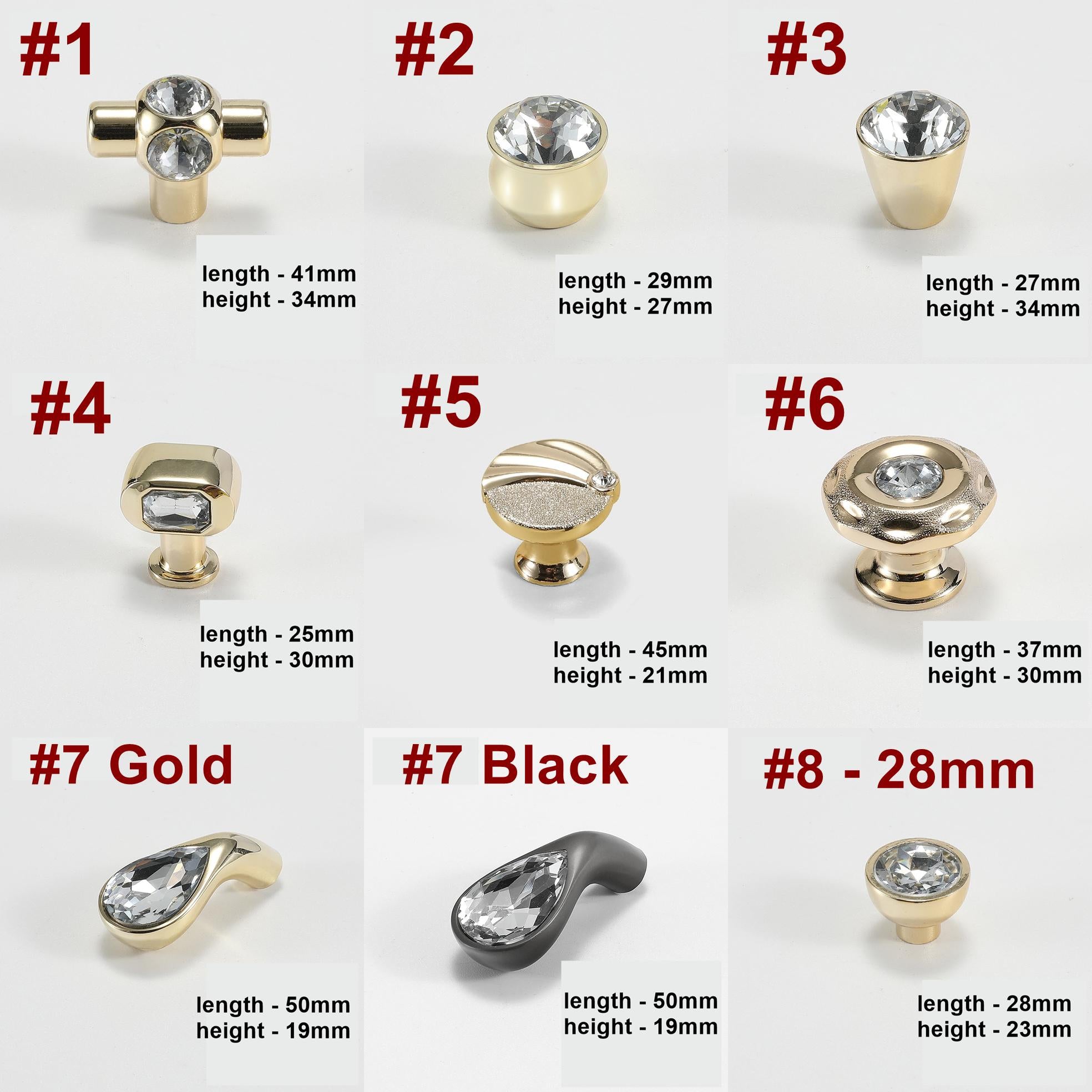 Alloy Diamond Cabinet Pulls & Knobs - Black Finish for Wardrobes - #2 / 1pc