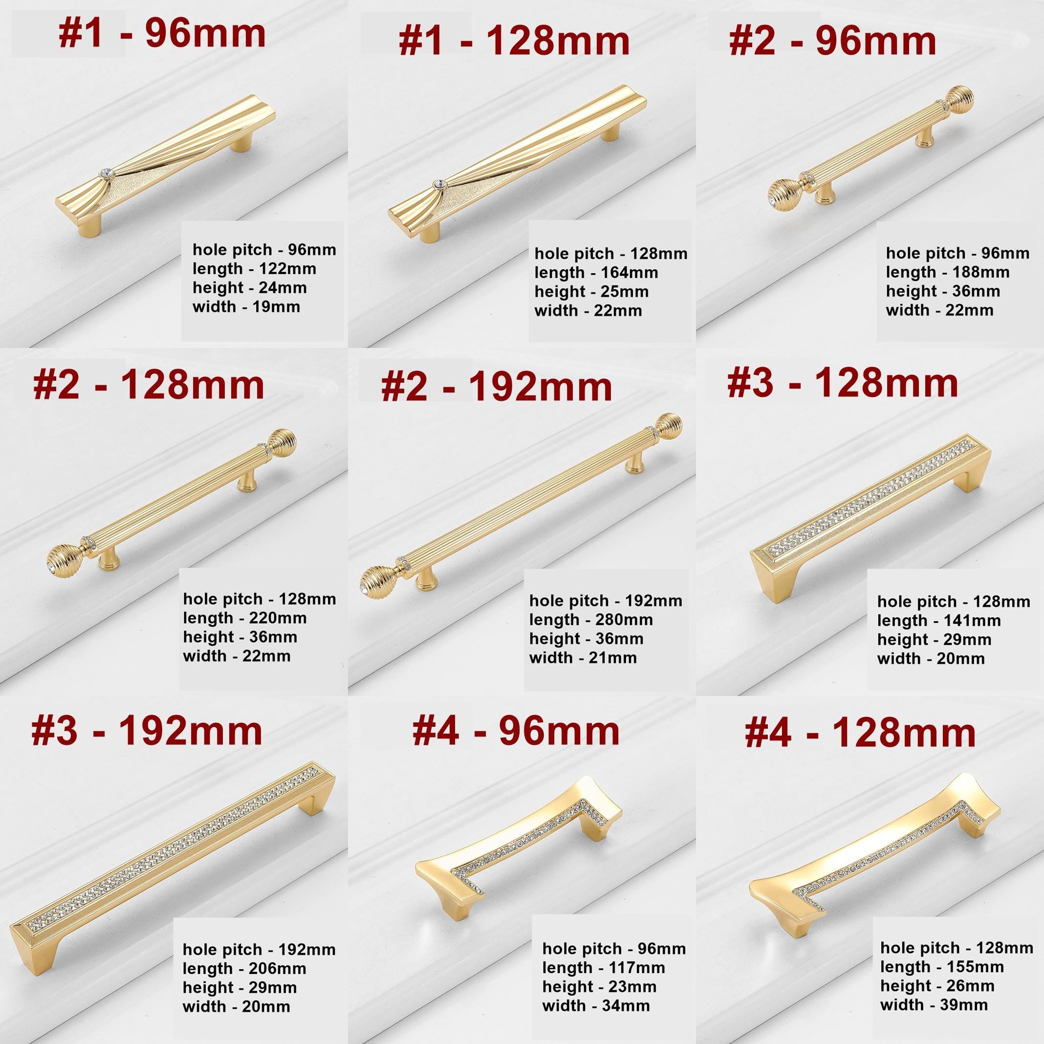 Alloy Diamond Cabinet Pulls & Knobs - Gold Finish for Wardrobes - #1 - 128mm / 1pc