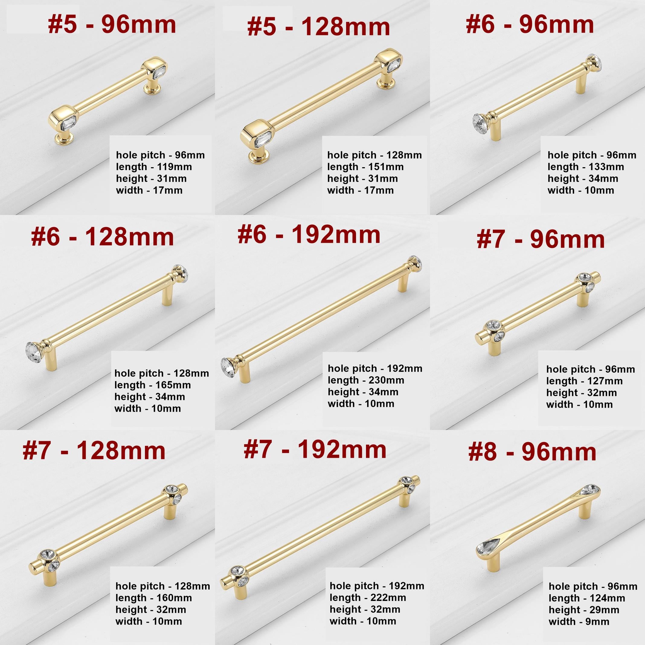 Alloy Diamond Cabinet Pulls & Knobs - Gold Finish for Wardrobes - #2 - 96mm / 1pc