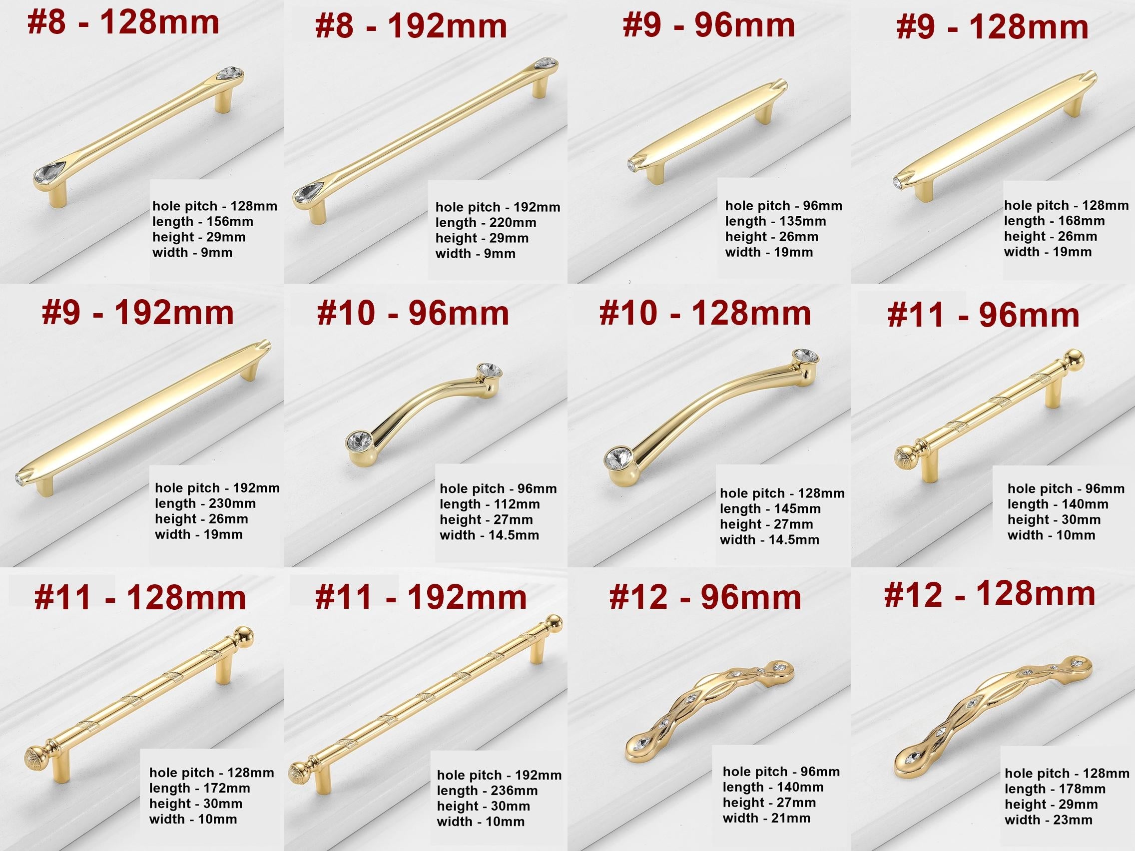 Alloy Diamond Cabinet Pulls & Knobs - Gold Finish for Wardrobes - #2 - 128mm / 1pc