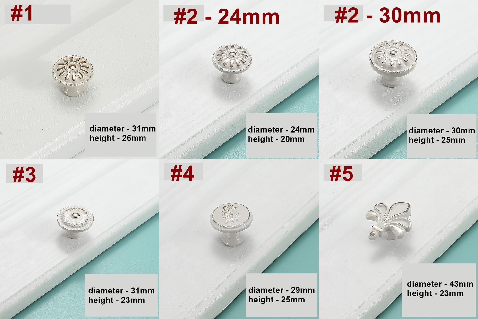 Alloy Floral Cabinet Pulls & Knobs - White Finish for Wardrobes - #2 - 24mm / 1pc