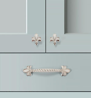 Alloy Floral Cabinet Pulls & Knobs - White Finish for Wardrobes - #7 / 1pc