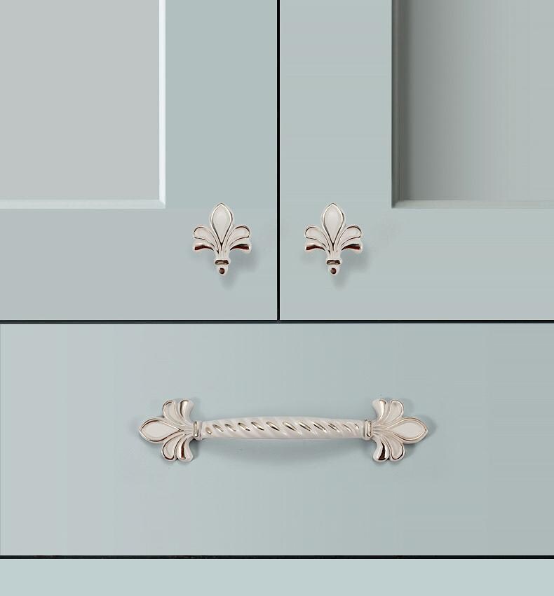 Alloy Floral Cabinet Pulls & Knobs - White Finish for Wardrobes - #7 / 1pc