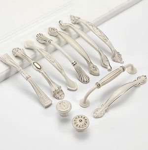 Alloy Floral Cabinet Pulls & Knobs - White Finish for Wardrobes - #9 / 1pc