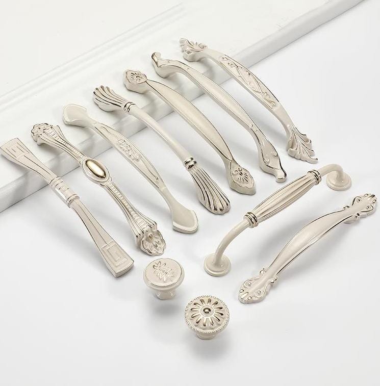 Alloy Floral Cabinet Pulls & Knobs - White Finish for Wardrobes - #9 / 1pc