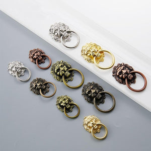 Alloy Floral Door Knocker Ring Pulls - Antique Bronze Finish - No.1 Silver / 10pcs