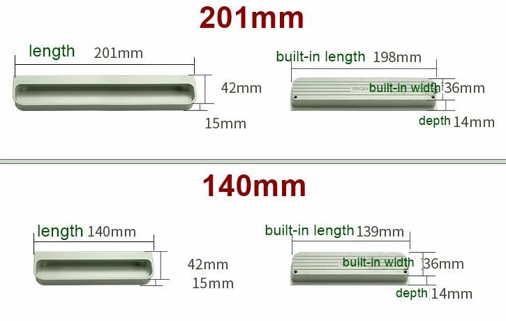 Alloy Flush Cabinet Pulls - Black Finish for Cabinets & Drawers - White 201mm / 1pc