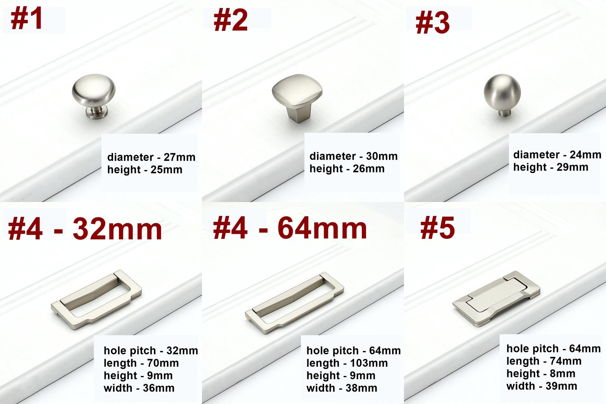 Alloy Minimalist Cabinet Pulls & Knobs - Brushed Nickel Finish - #2 / 1pc