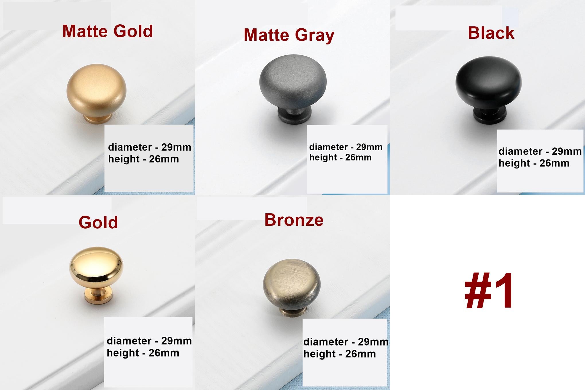 Alloy Minimalist Cabinet Pulls & Knobs - Matte Gold Finish Hardware - #1 Matte Gray / 1pc