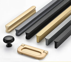 Alloy Minimalist Cabinet Pulls & Knobs - Matte Gold Finish Hardware - #1 Black / 1pc