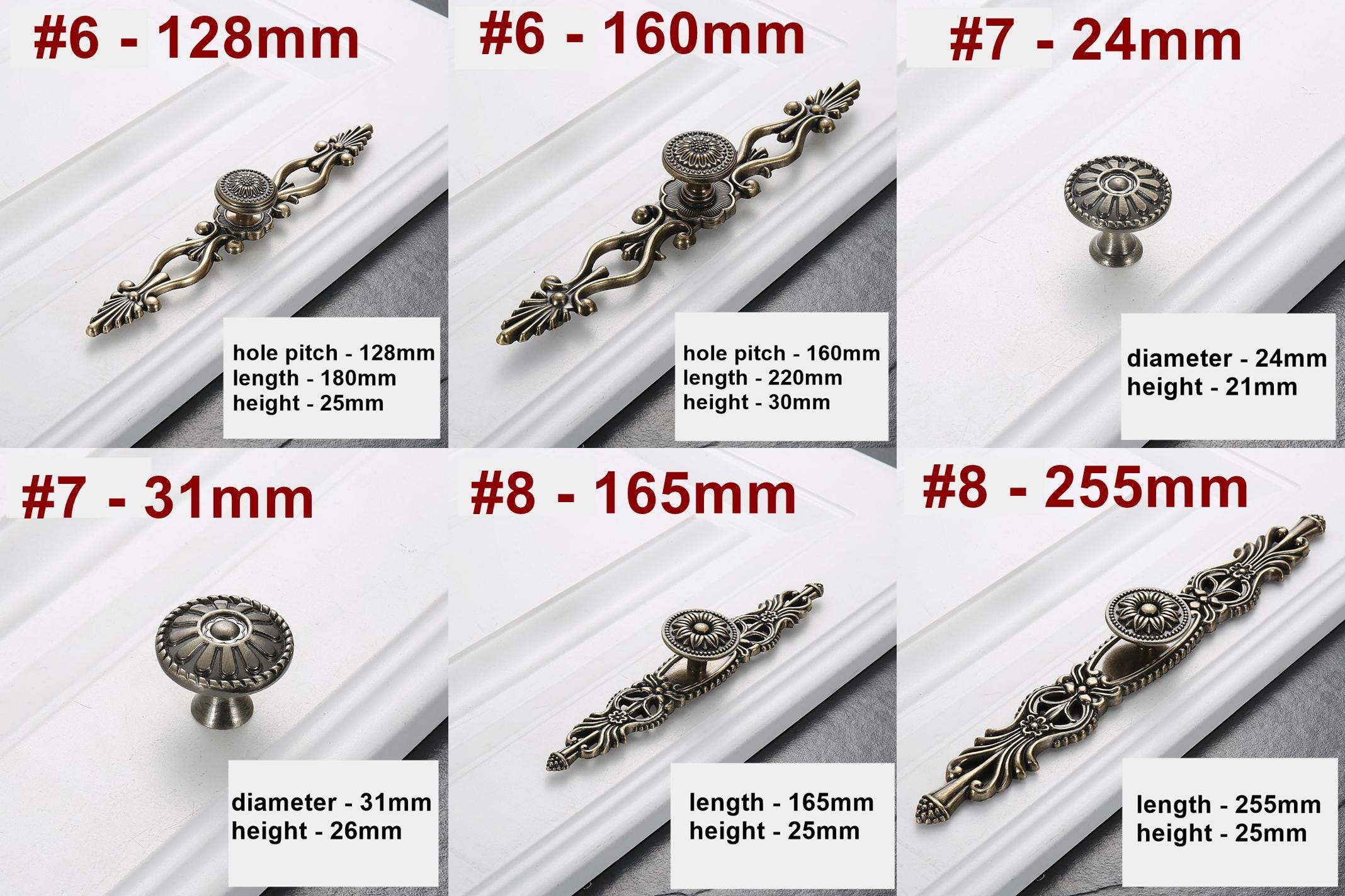 Alloy Ornate Cabinet Pulls & Knobs - Bronze Finish for Wardrobes - #2 / 1pc
