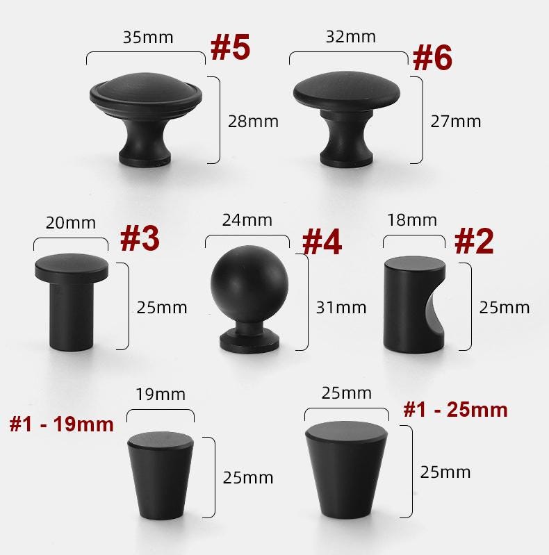 Alloy Round Cabinet Edge Pulls - Brushed Gold Finish for Cabinets - #1 Black 19mm / 1pc