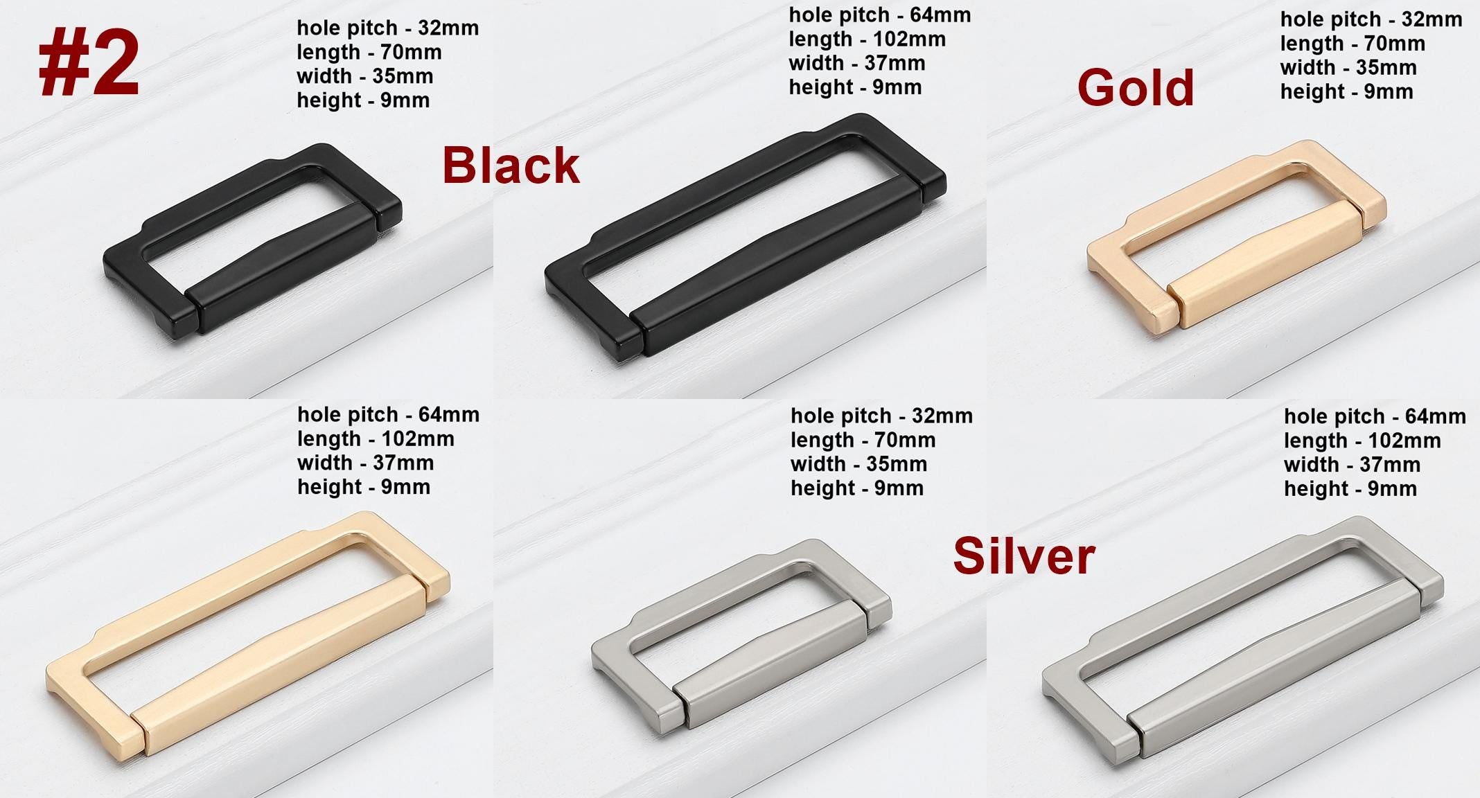 Alloy Square Flush Cabinet Pulls - Light Gold Finish for Cabinets - #1 Black 96mm / 1pc