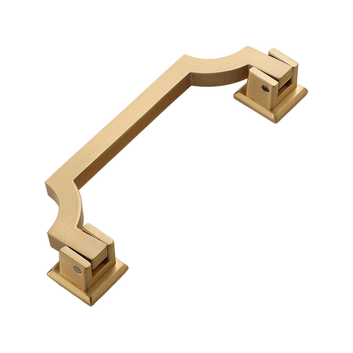 Brushed gold-tone angular bail pull with square mounting feet, option No. 4.
