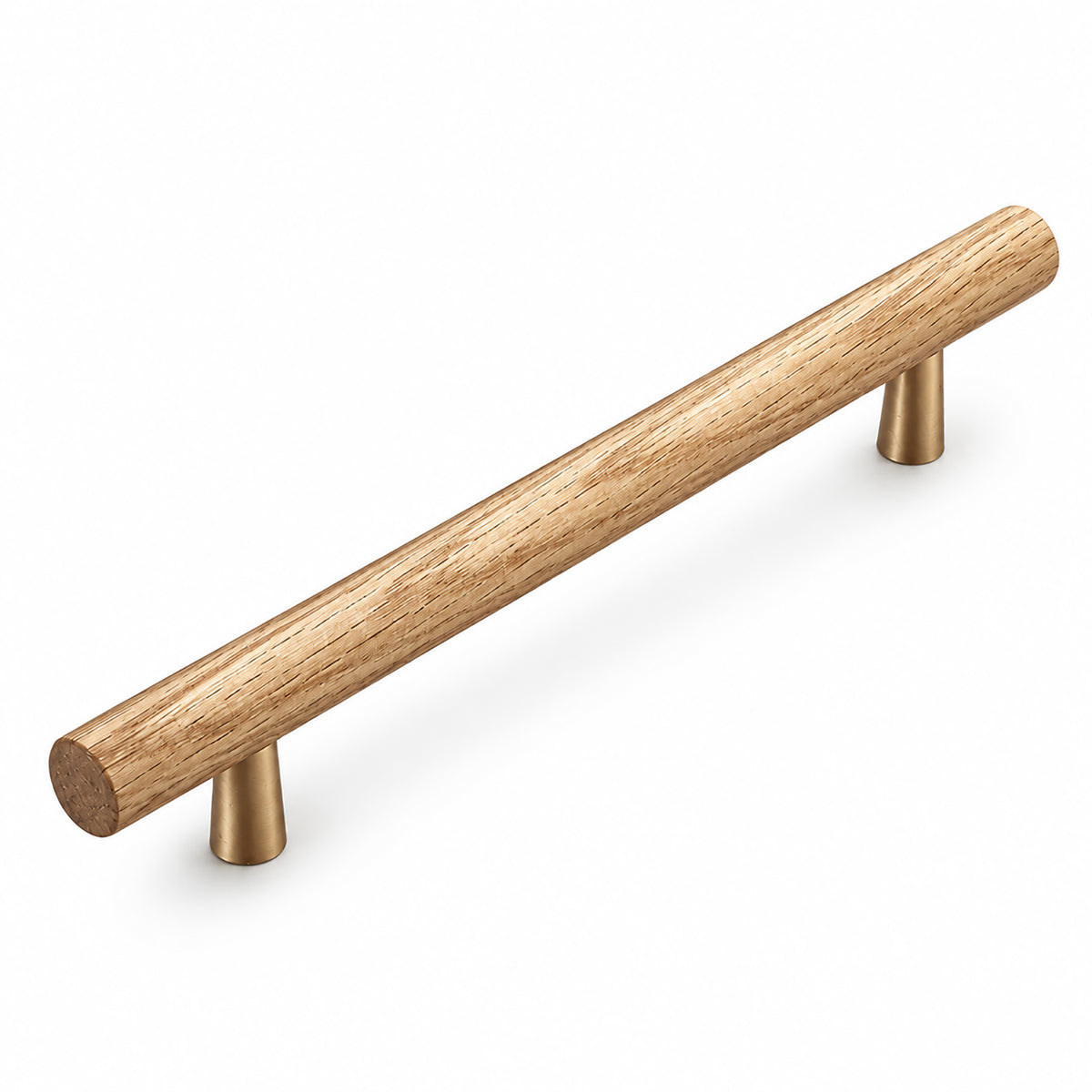 Slim white oak bar cabinet pull with gold-colored mounts, style #4 (160 mm).