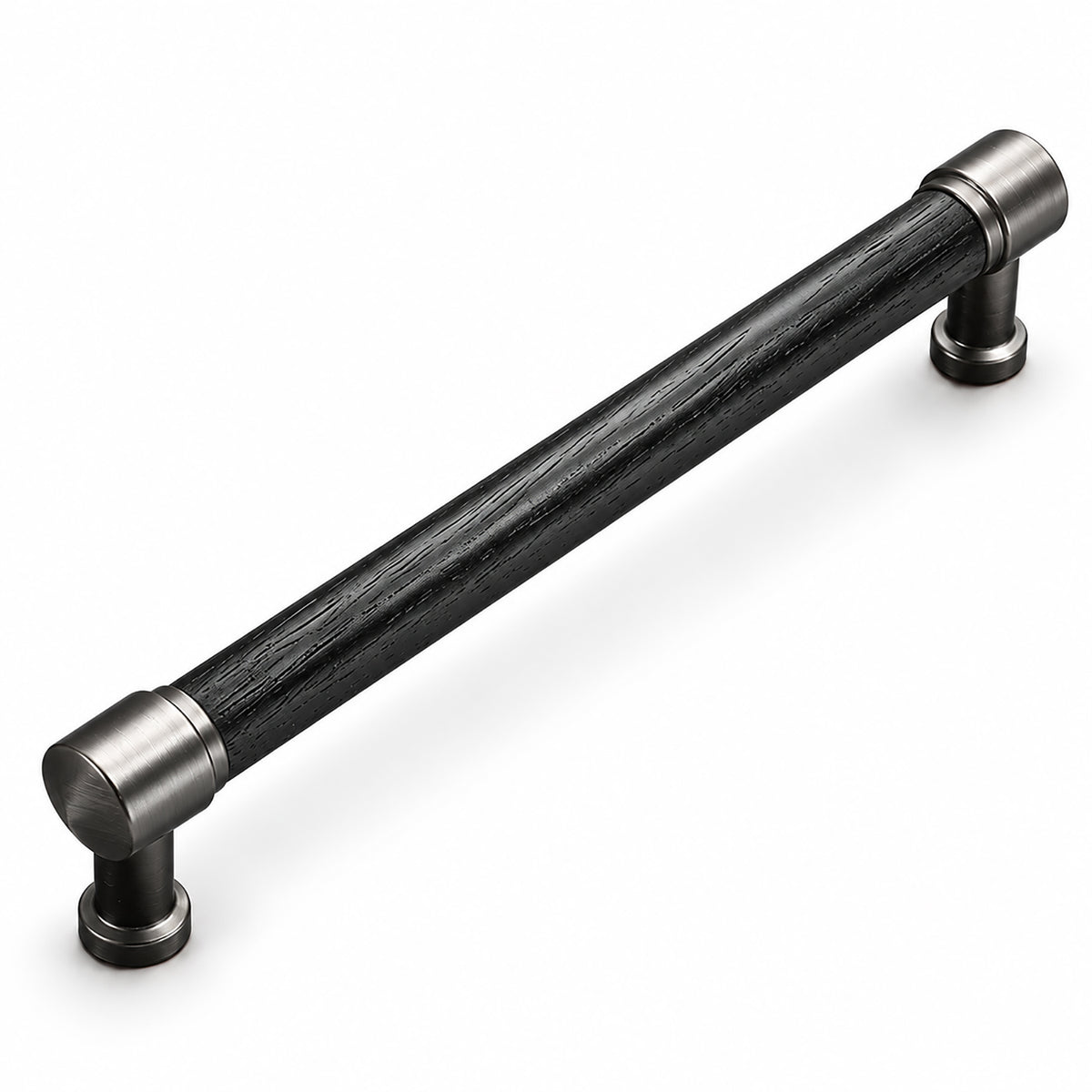 Black oak bar cabinet pull with silver-colored mounts, style #5 (160 mm).