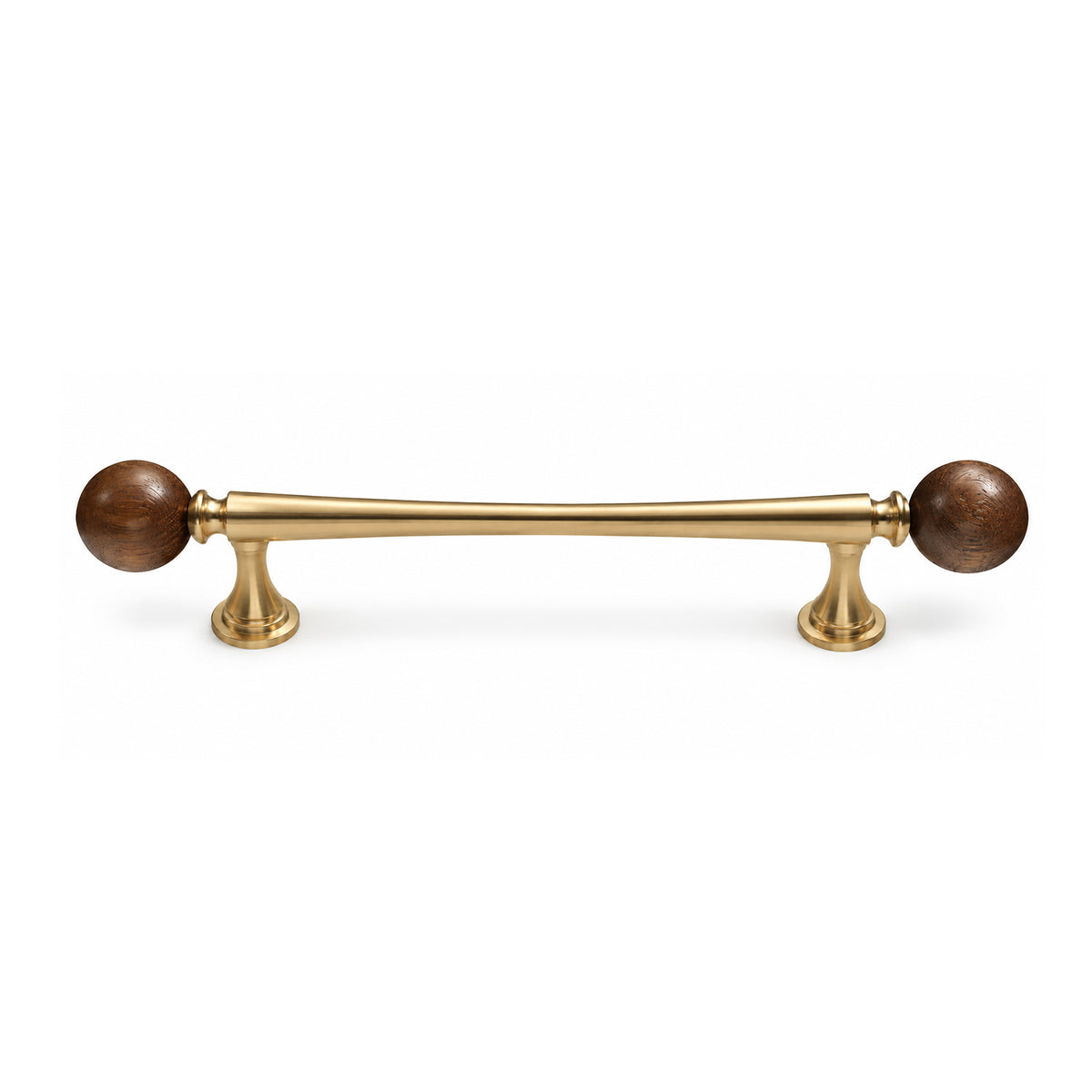 Brass bar cabinet pull with dark wood ball ends, style #5 Brass (128 mm).