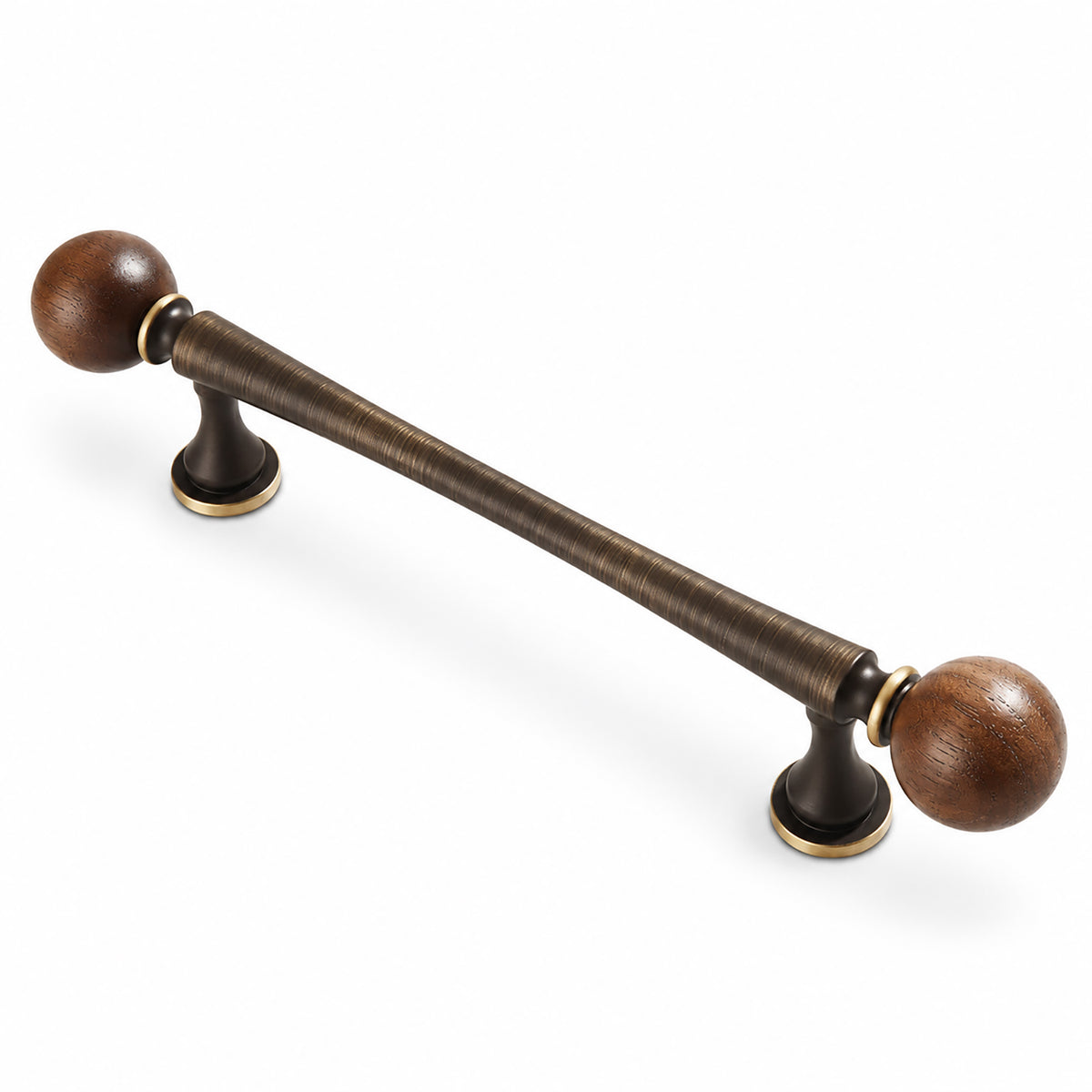 Coffee-finish bar cabinet pull with dark wood ball ends, style #5 Coffee (128 mm).