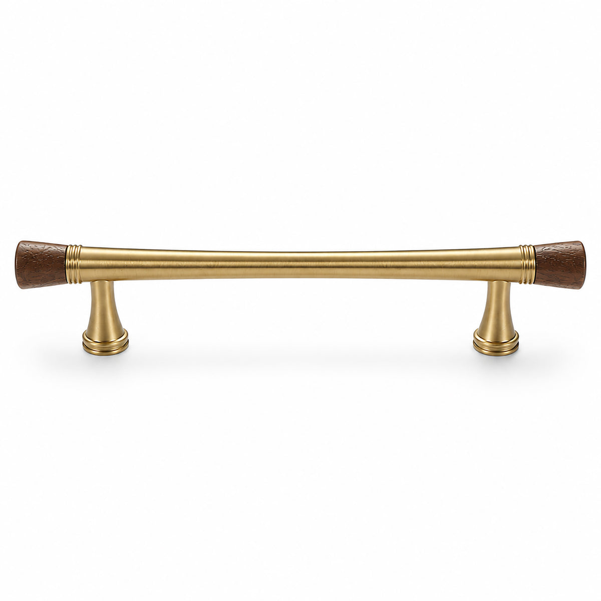 Dark wood-ended brass bar cabinet pull, style #6 Brass (128 mm).