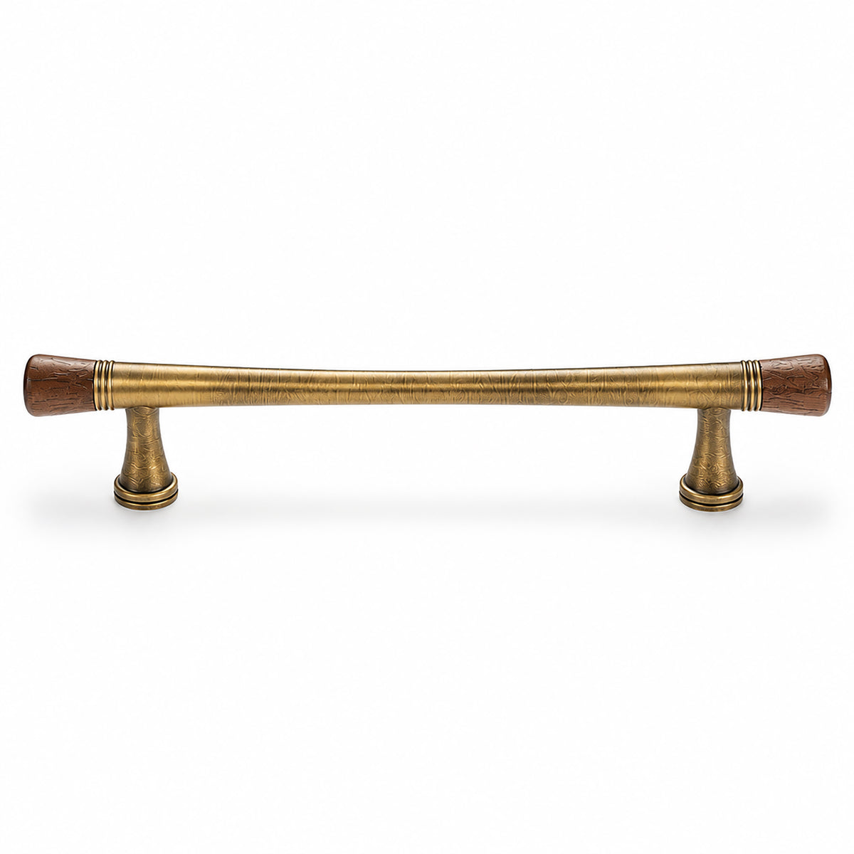 Dark wood-ended bronze-finish bar cabinet pull, style #6 Bronze (128 mm).