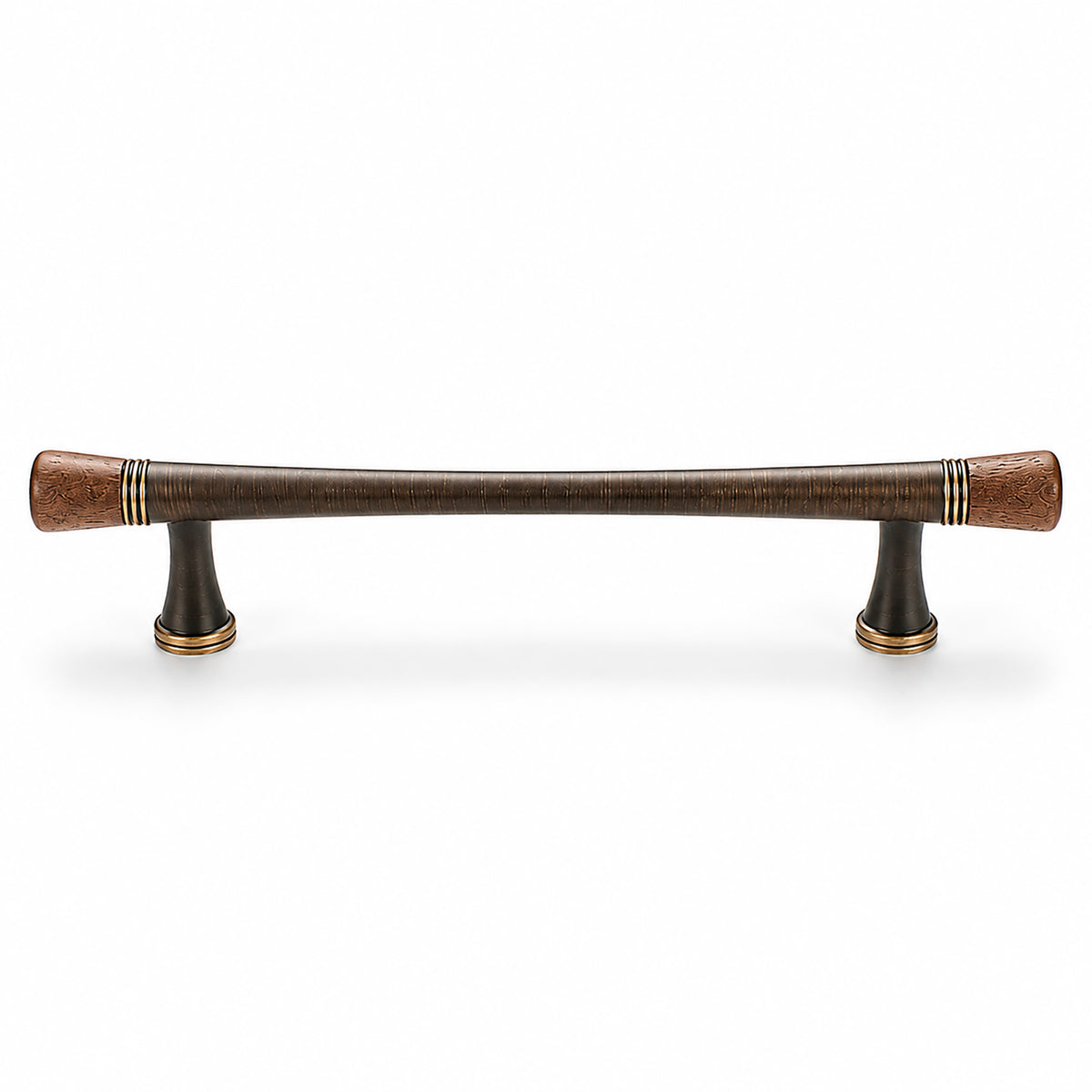 Dark wood-ended coffee-finish bar cabinet pull, style #6 Coffee (128 mm).