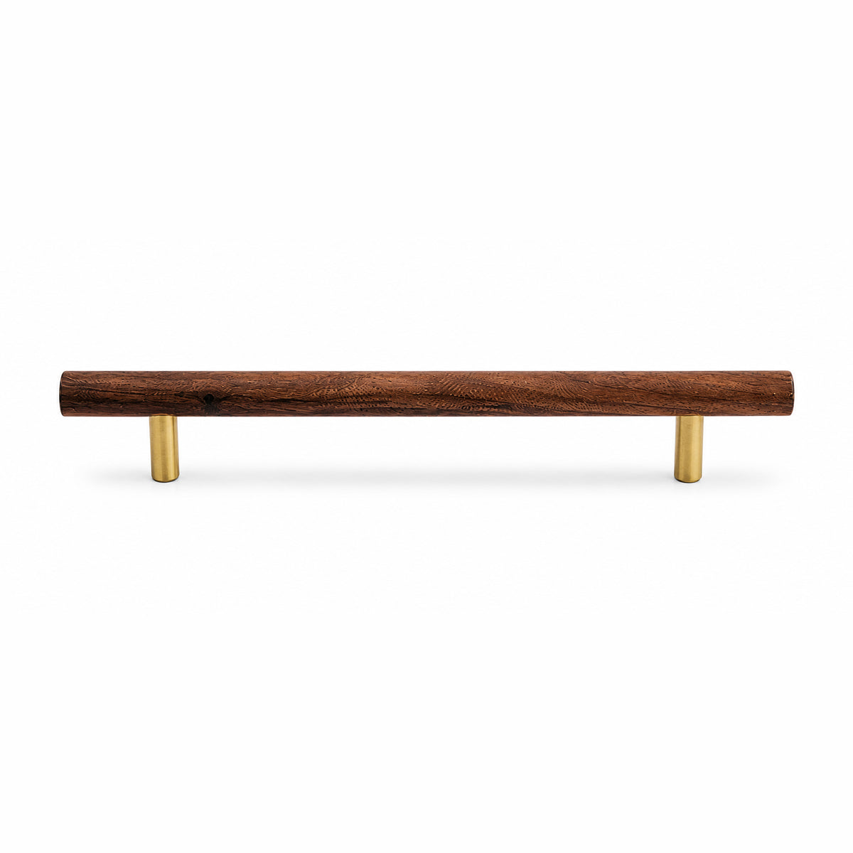 Slim walnut wood bar cabinet pull with brass mounts, style #6 (160 mm).