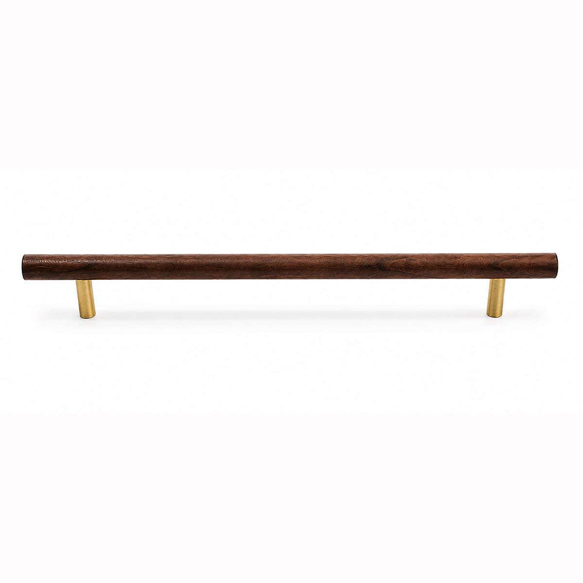 Slim walnut wood bar cabinet pull with brass mounts, style #6 (224 mm).