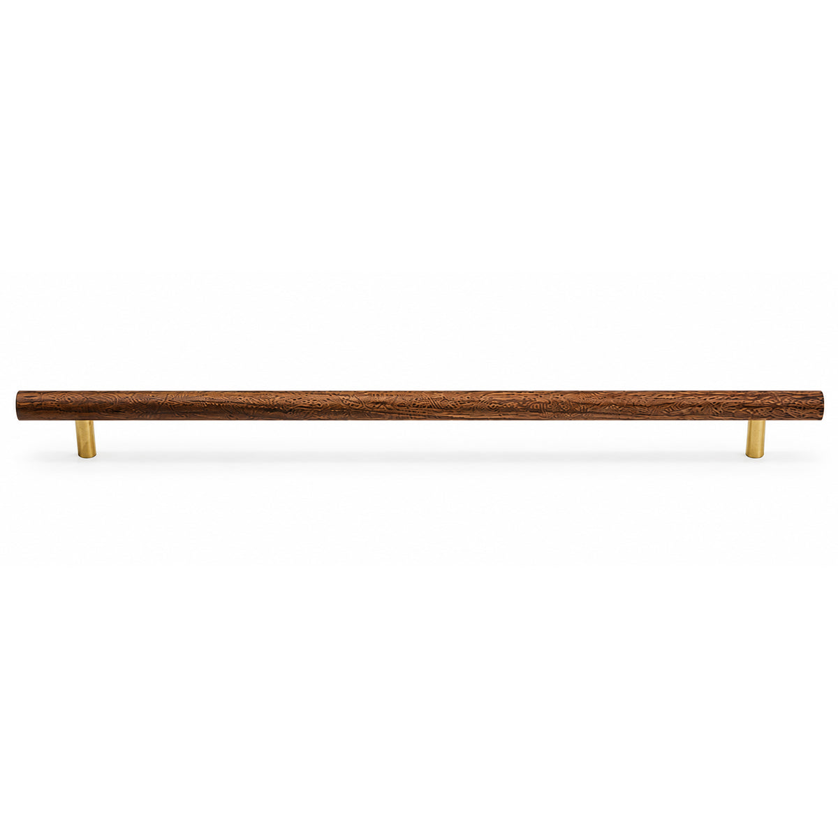 Slim walnut wood bar cabinet pull with brass mounts, style #6 (320 mm).