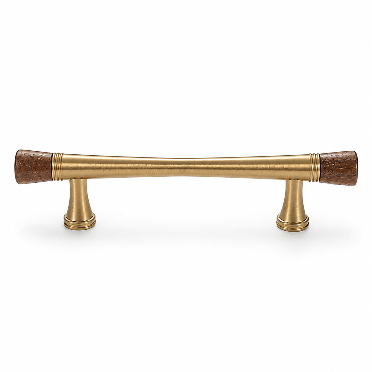 Dark wood-ended brass bar cabinet pull, style #6 Brass (96 mm).