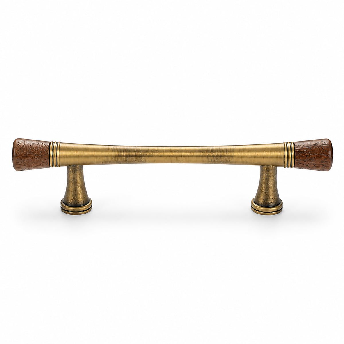 Dark wood-ended bronze-finish bar cabinet pull, style #6 Bronze (96 mm).