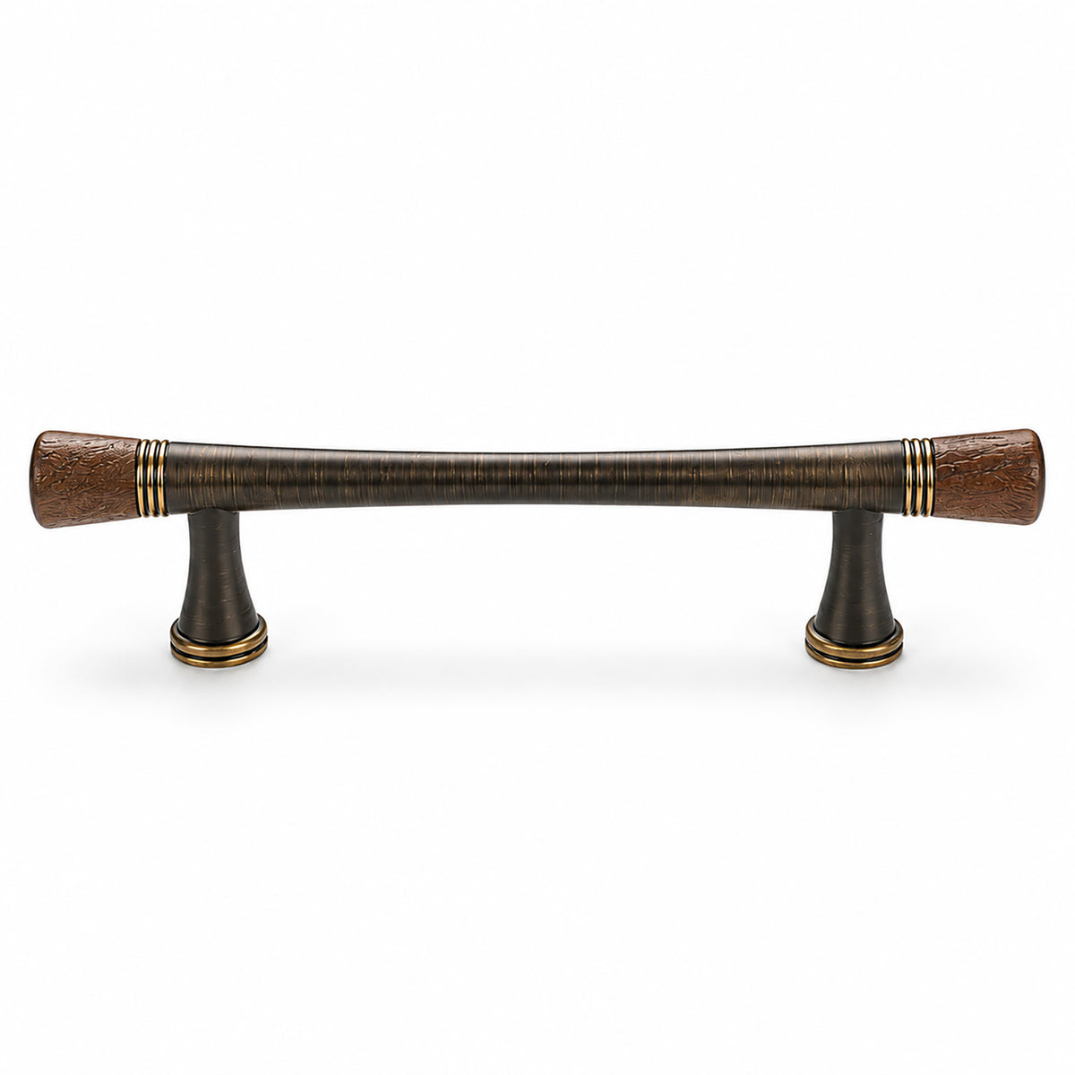 Dark wood-ended coffee-finish bar cabinet pull, style #6 Coffee (96 mm).