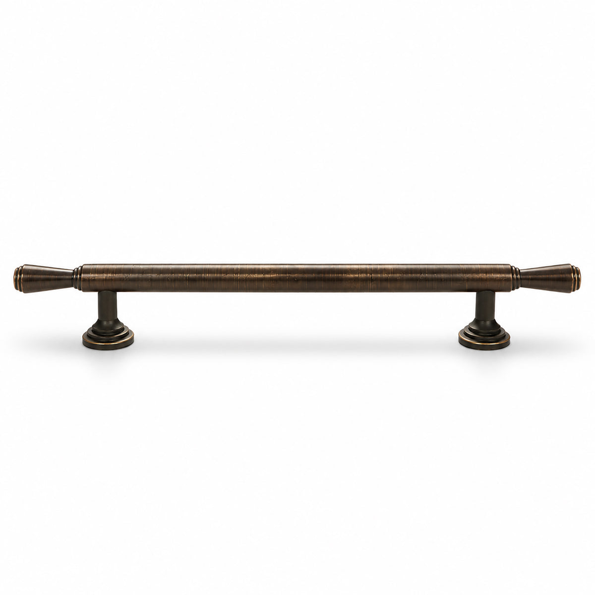 Dark antique brass bar cabinet pull with flared ends, style #9 (160 mm).