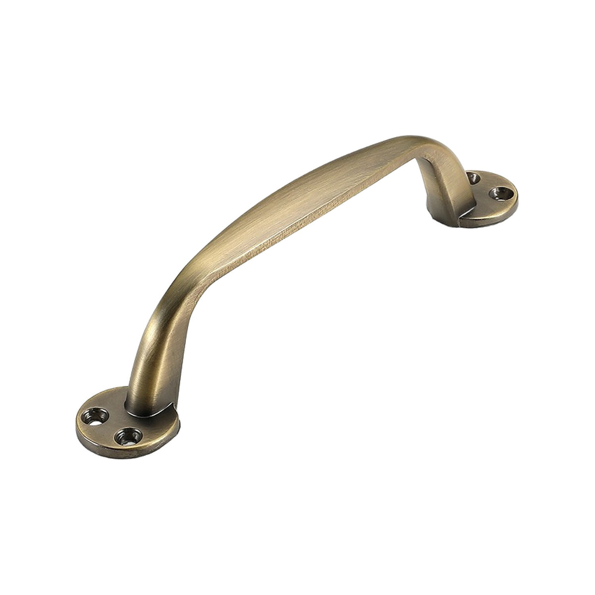 Antique bronze-tone arched bar pull with oval mounting plates, option No. 2, 183 mm.