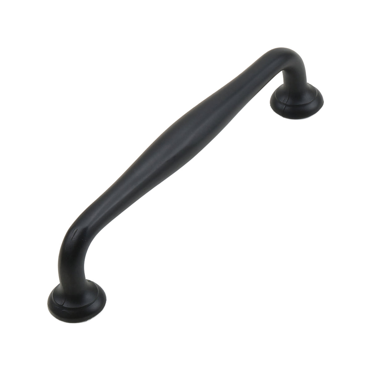 Black bar pull with an angled tapered grip and curved ends, 128 mm, option No. 2.