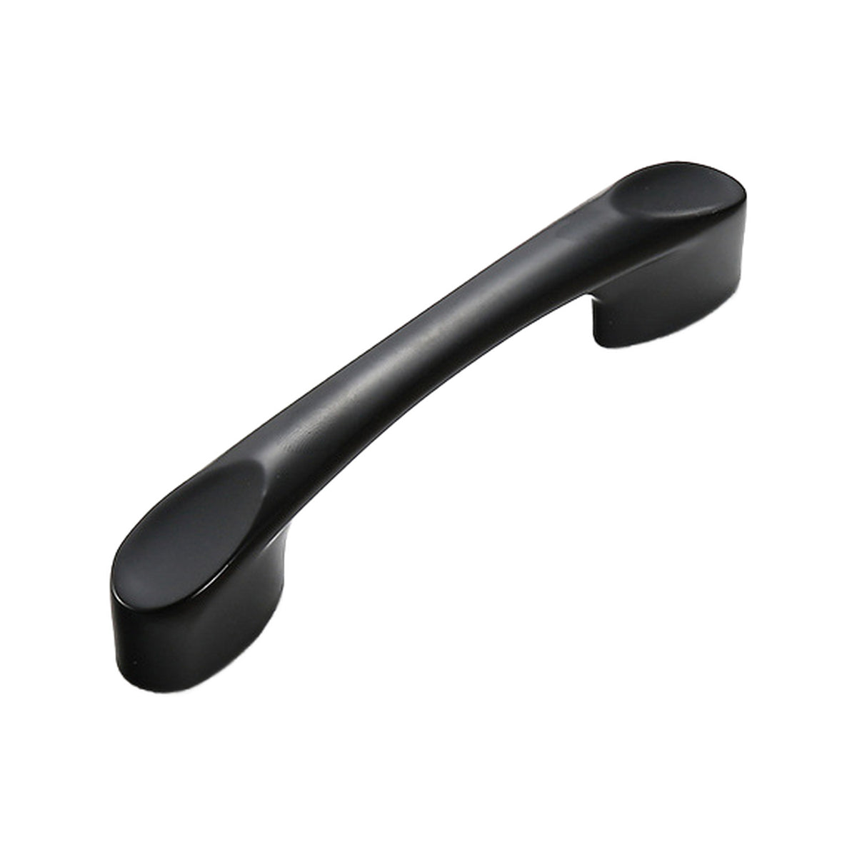 Black curved bar pull with rounded oval ends, option No. 11, 64 mm.