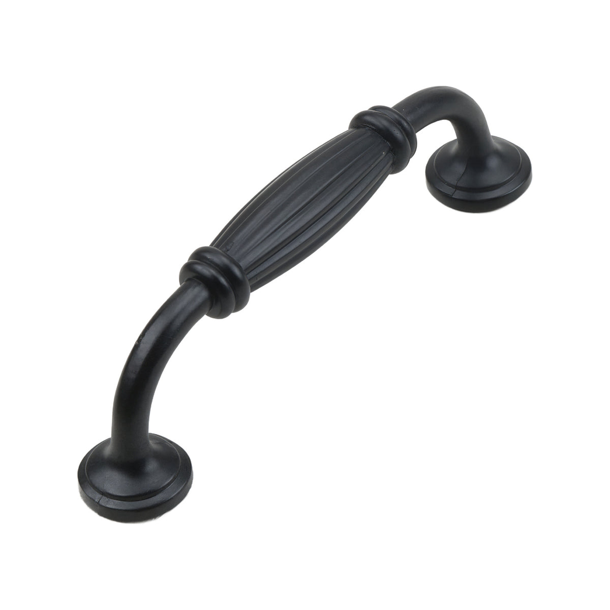 Black fluted bow-shaped bar pull with round feet, 96 mm, option No. 6.