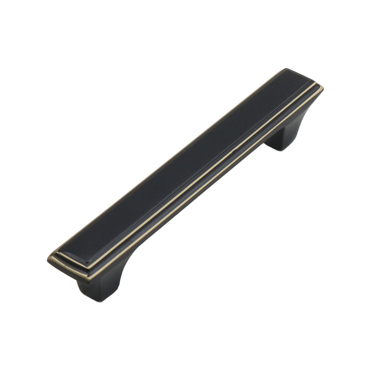 Black rectangular bar pull with gold-tone trim, option No. 1, 125 mm.