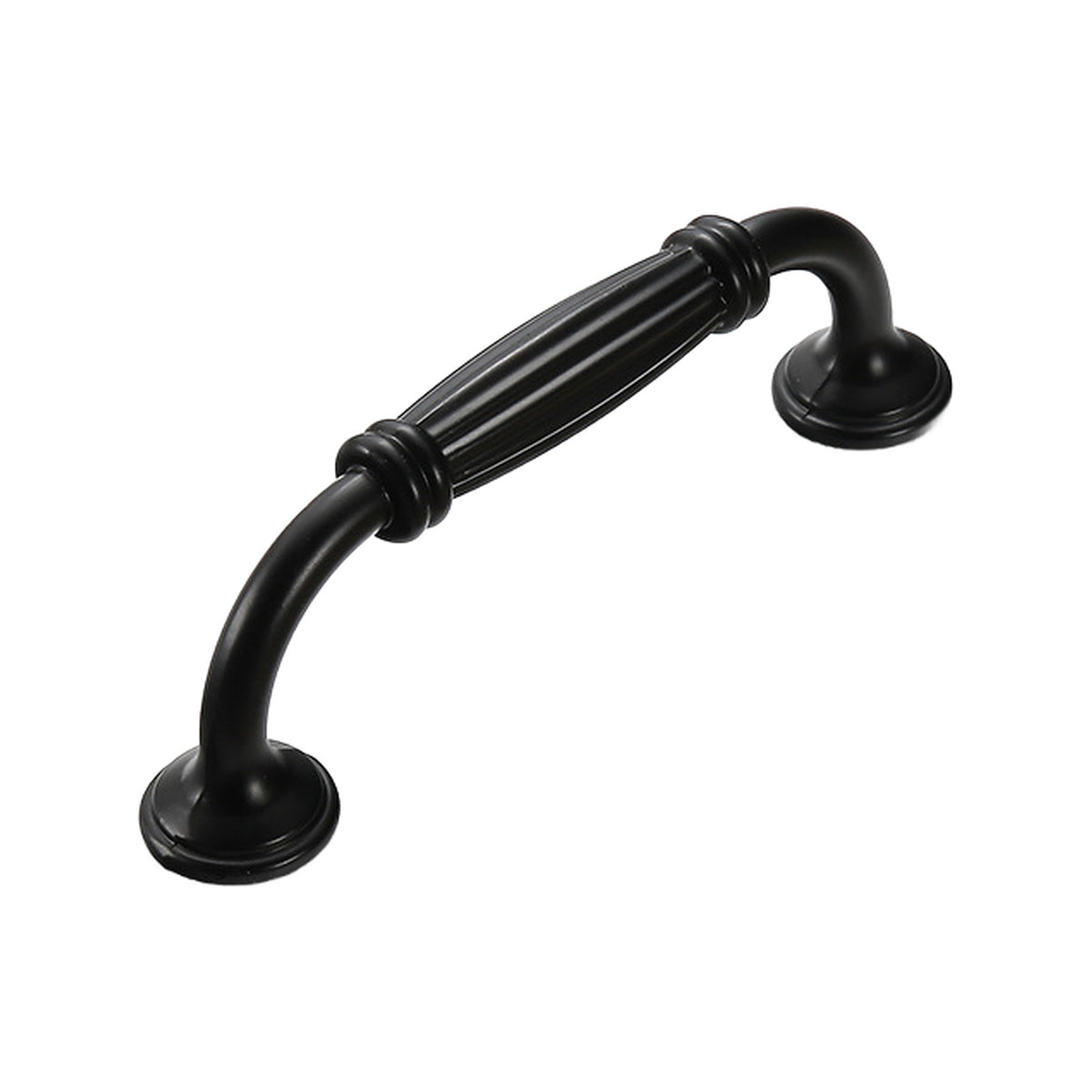 Black bar pull with a reeded center and curved arms, option No. 10, 96 mm.