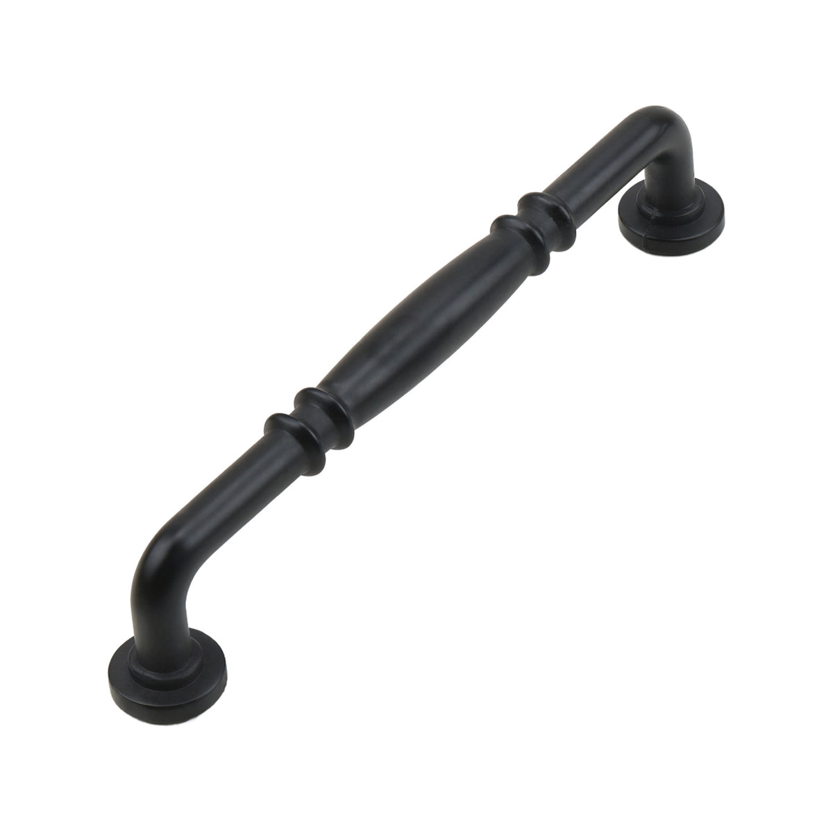 Black bar pull with a tapered central grip and ring bands near both ends, 128 mm, option No. 1.