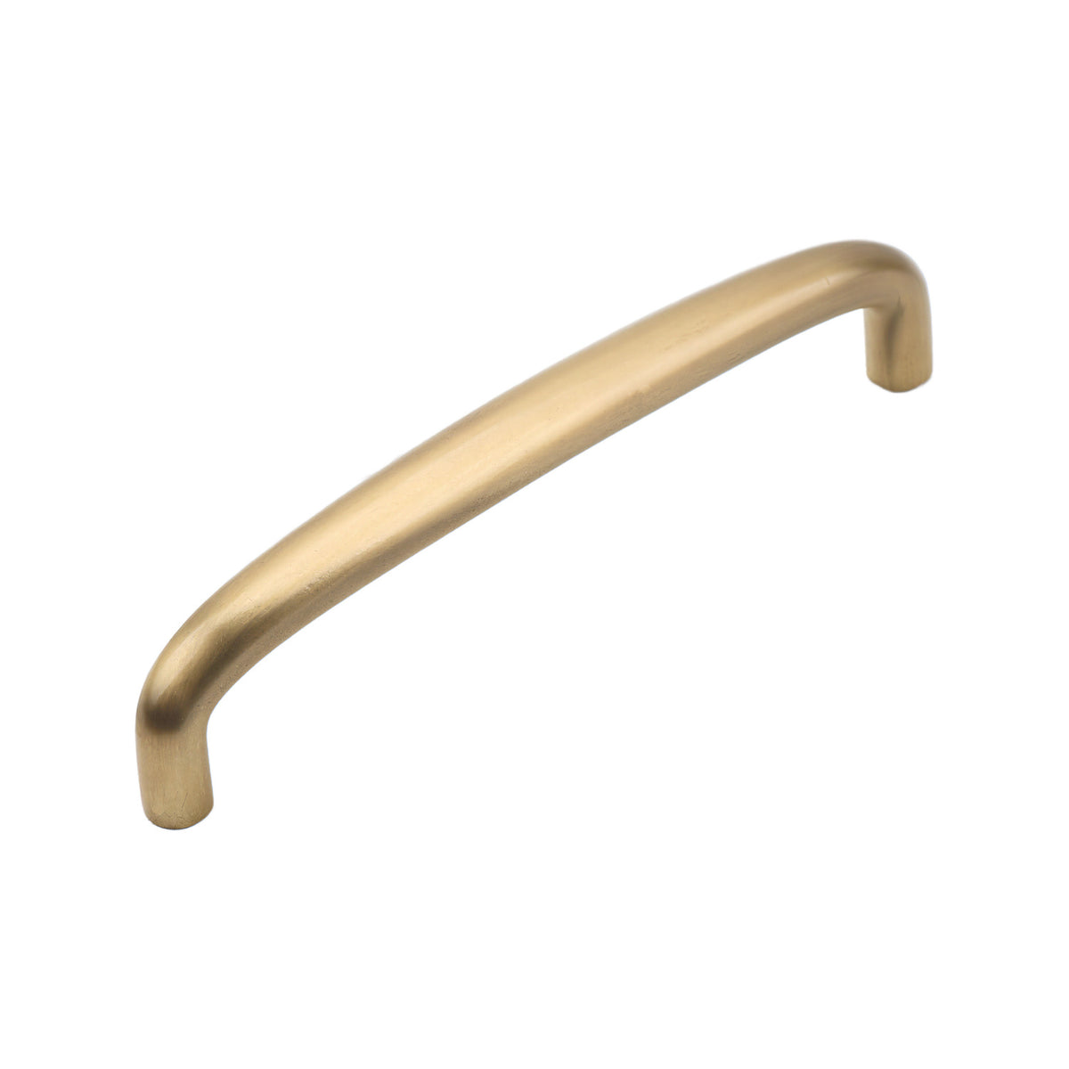 Brass-tone gently curved bar pull with rounded ends, 128 mm, option No. 9.
