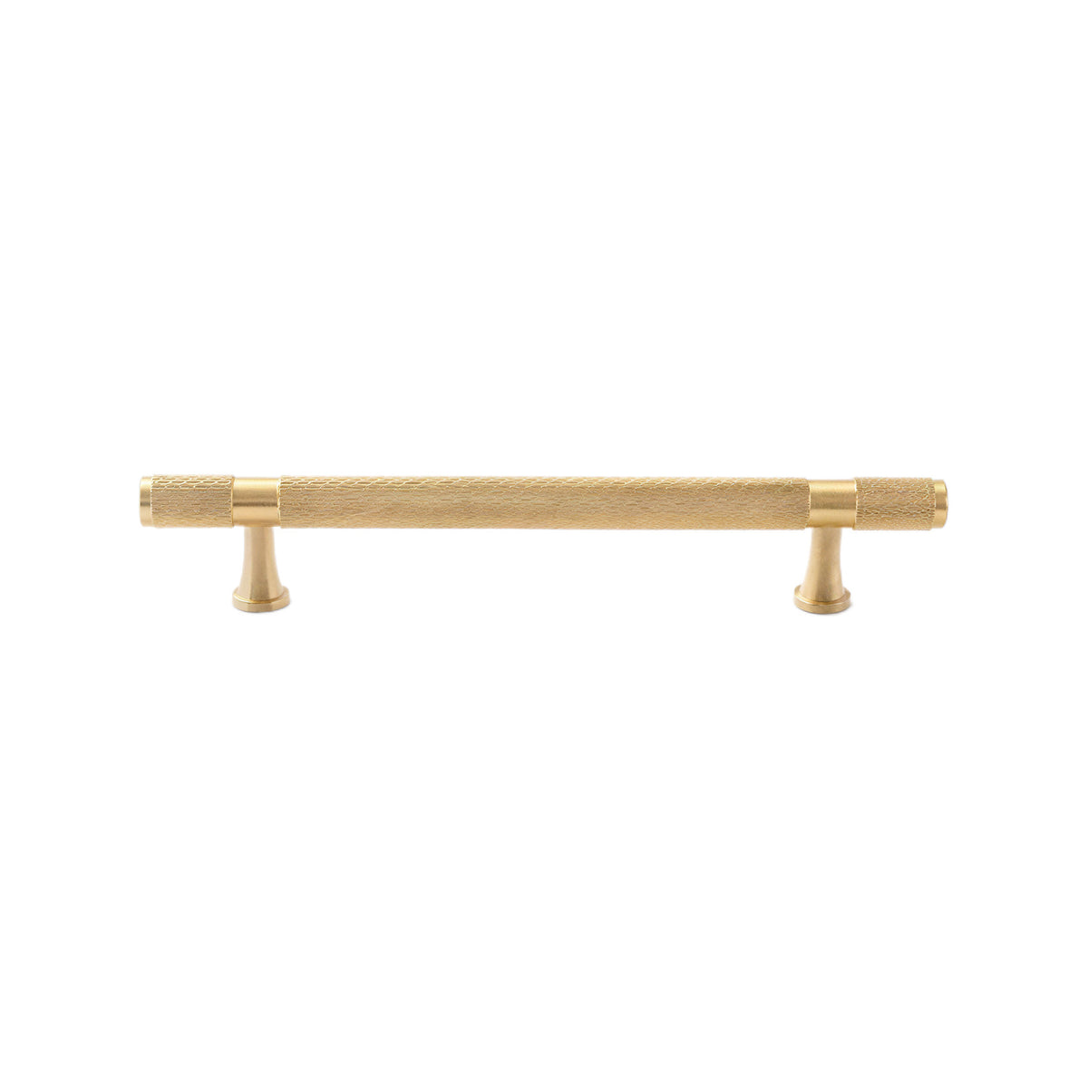 Brass-tone bar pull with a knurled body and flared mounting feet, 128 mm, option No. 9.