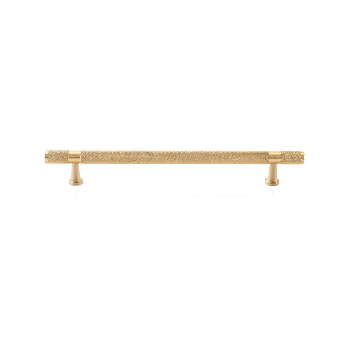 Brass-tone bar pull with a knurled body and flared mounting feet, 160 mm, option No. 9.