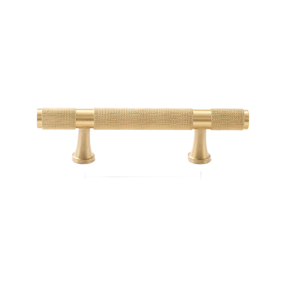Brass-tone bar pull with a knurled body and flared mounting feet, 64 mm, option No. 9.