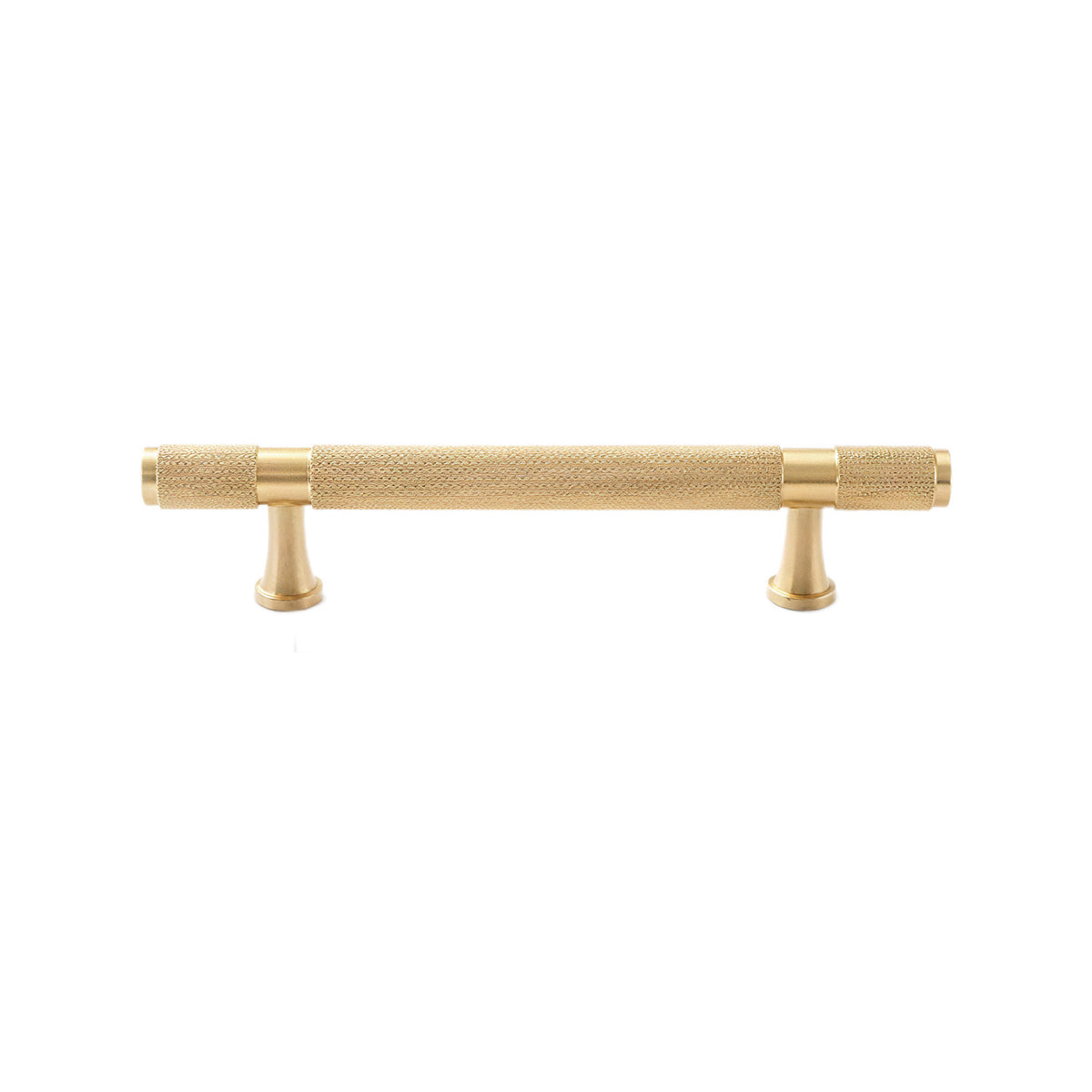 Brass-tone bar pull with a knurled body and flared mounting feet, 96 mm, option No. 9.
