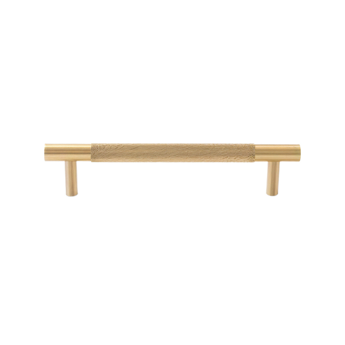 Brass-tone bar pull with a knurled central grip and smooth ends, 128 mm, option No. 8.