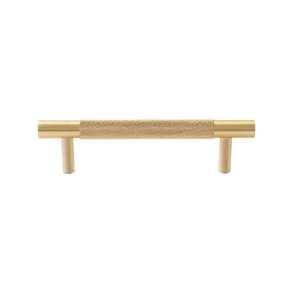 Brass-tone bar pull with a knurled central grip and smooth ends, 96 mm, option No. 8.