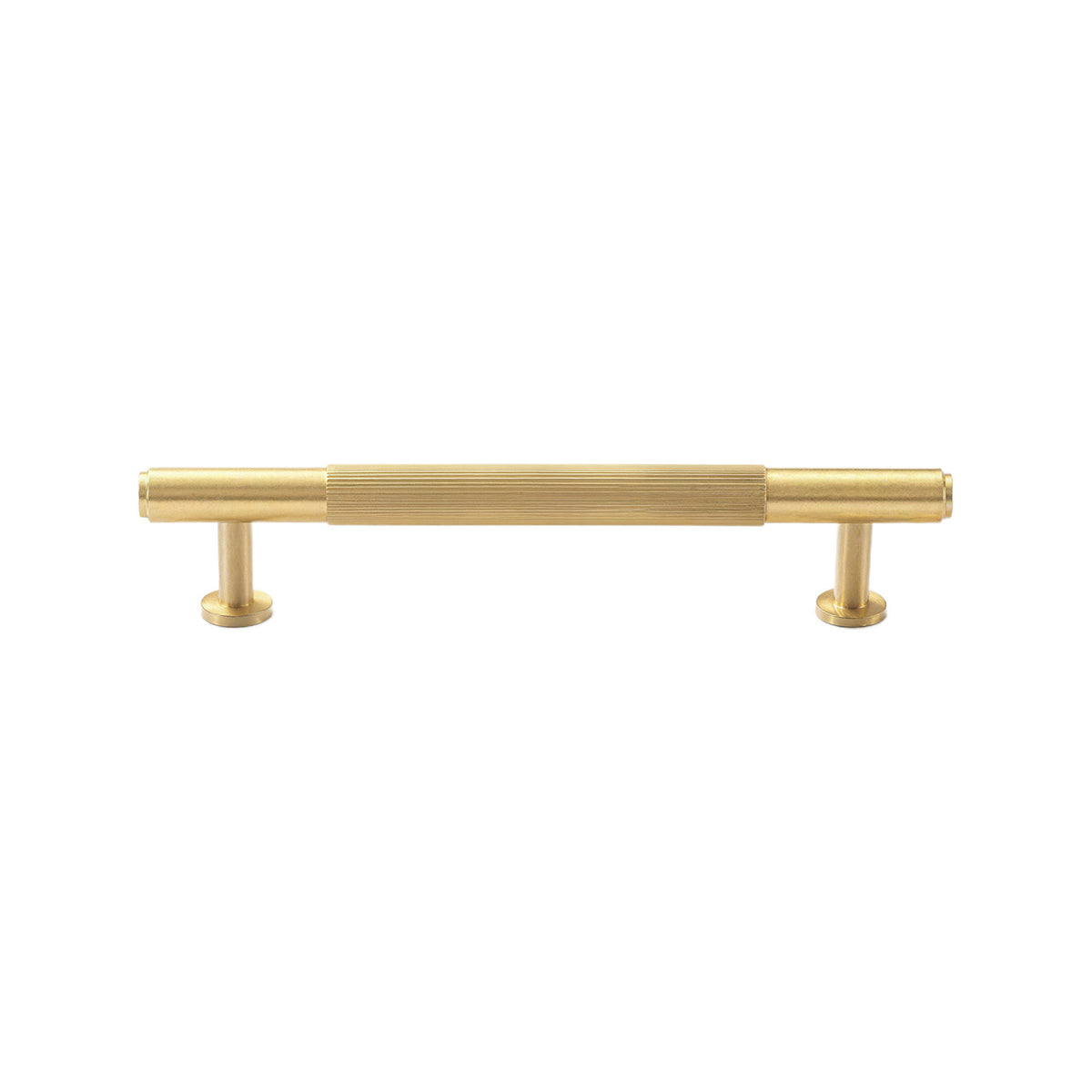 Brass-tone bar pull with a ribbed central grip and smooth ends, 128 mm, option No. 7.