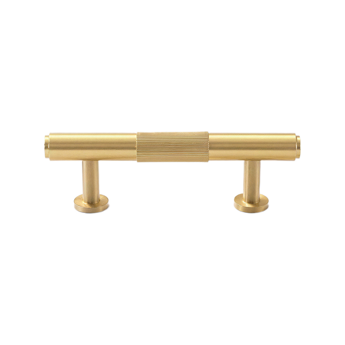 Brass-tone bar pull with a ribbed central grip and smooth ends, 64 mm, option No. 7.