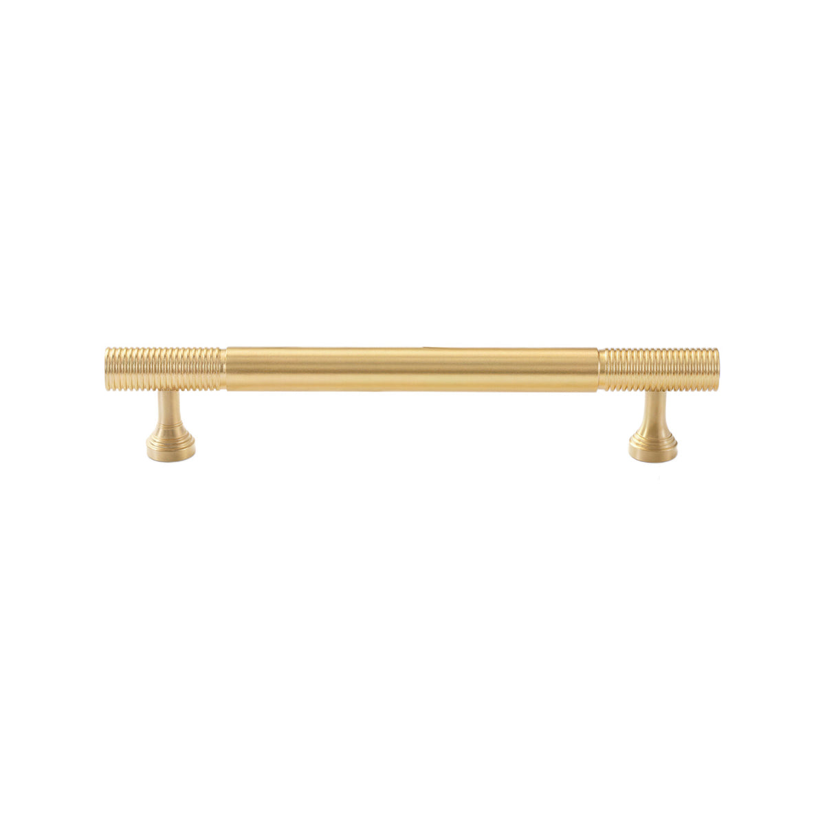 Brass-tone bar pull with ring-ribbed ends and a smooth center, 128 mm, option No. 11.