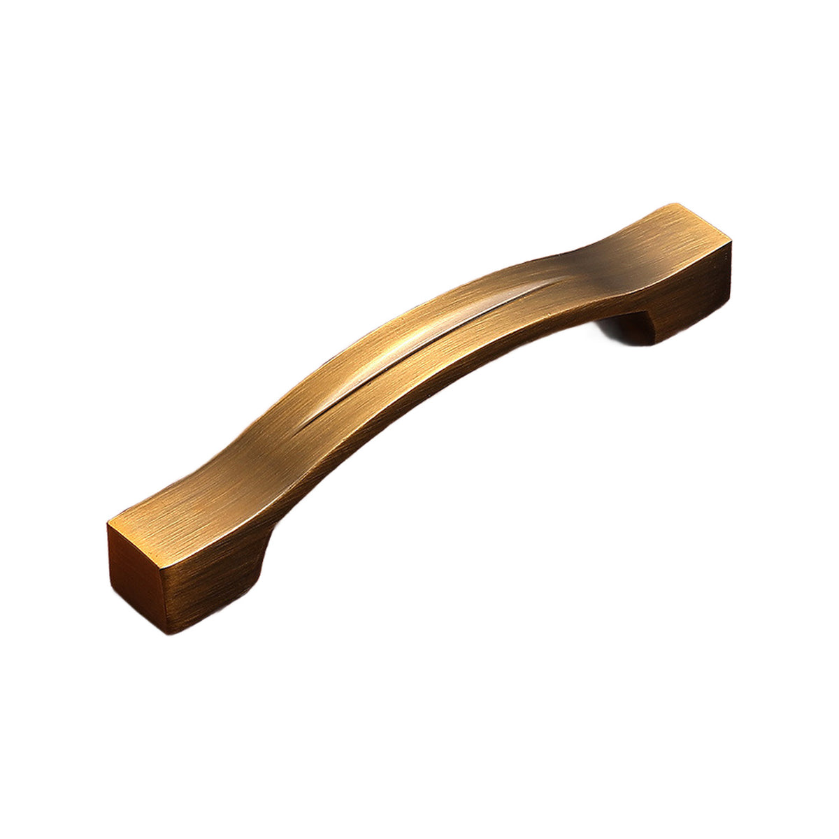 Bronze-tone curved bar pull with a ridged center and rectangular feet, option No. 17, 96 mm.